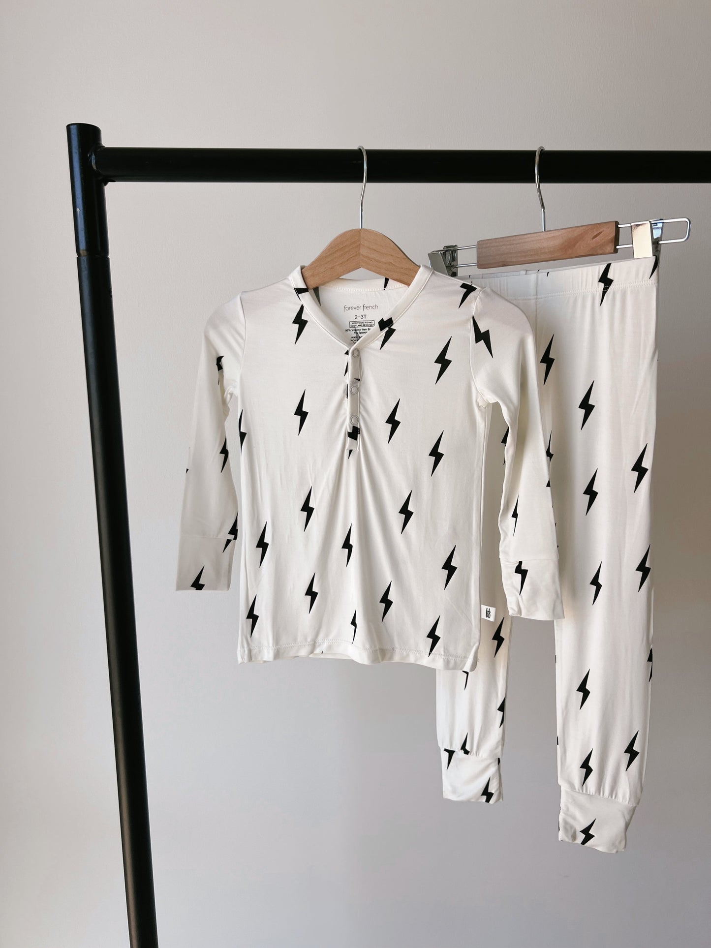 Black & White Lightning Bolt | Two Piece Bamboo Pajamas