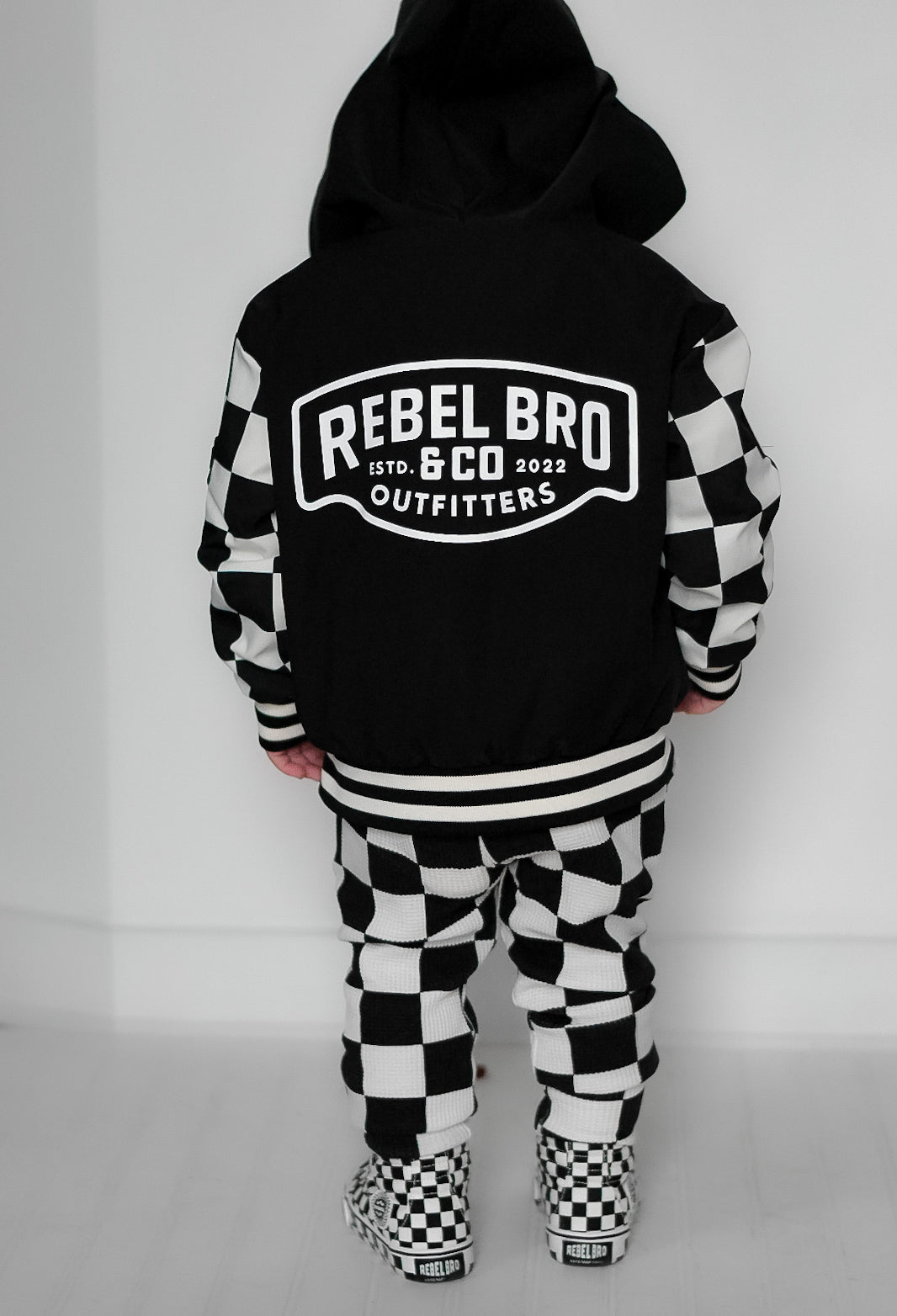 Hydro Letterman Jacket in Black + Cream Checkered