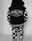 Hydro Letterman Jacket in Black + Cream Checkered