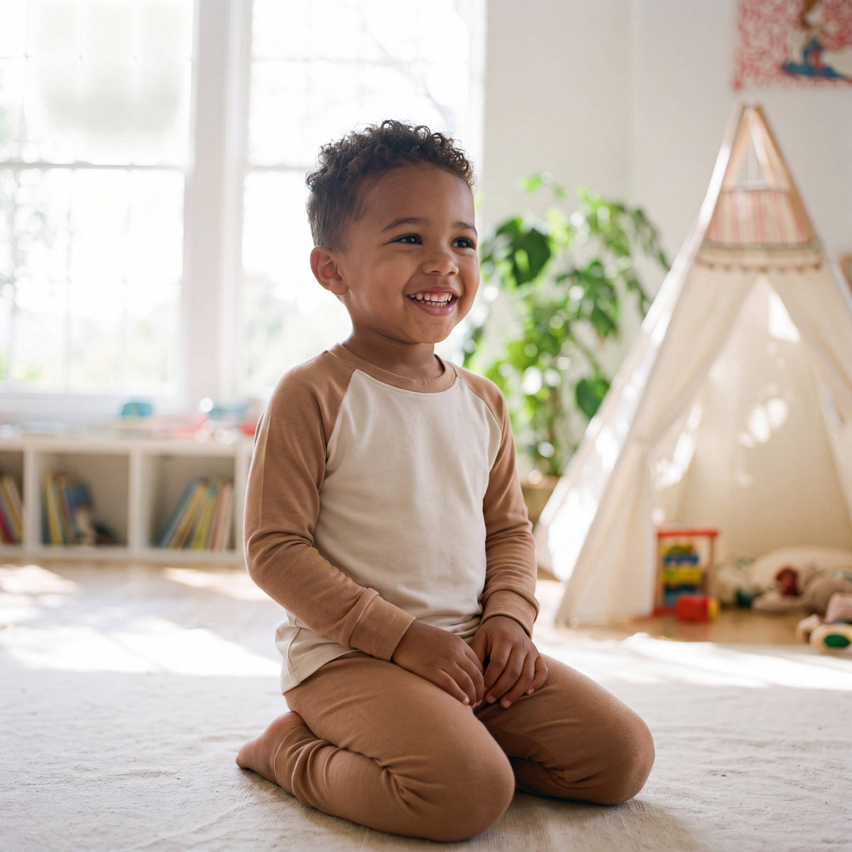 Modal Raglan Boys Girls Camel Long Sleeve PJs