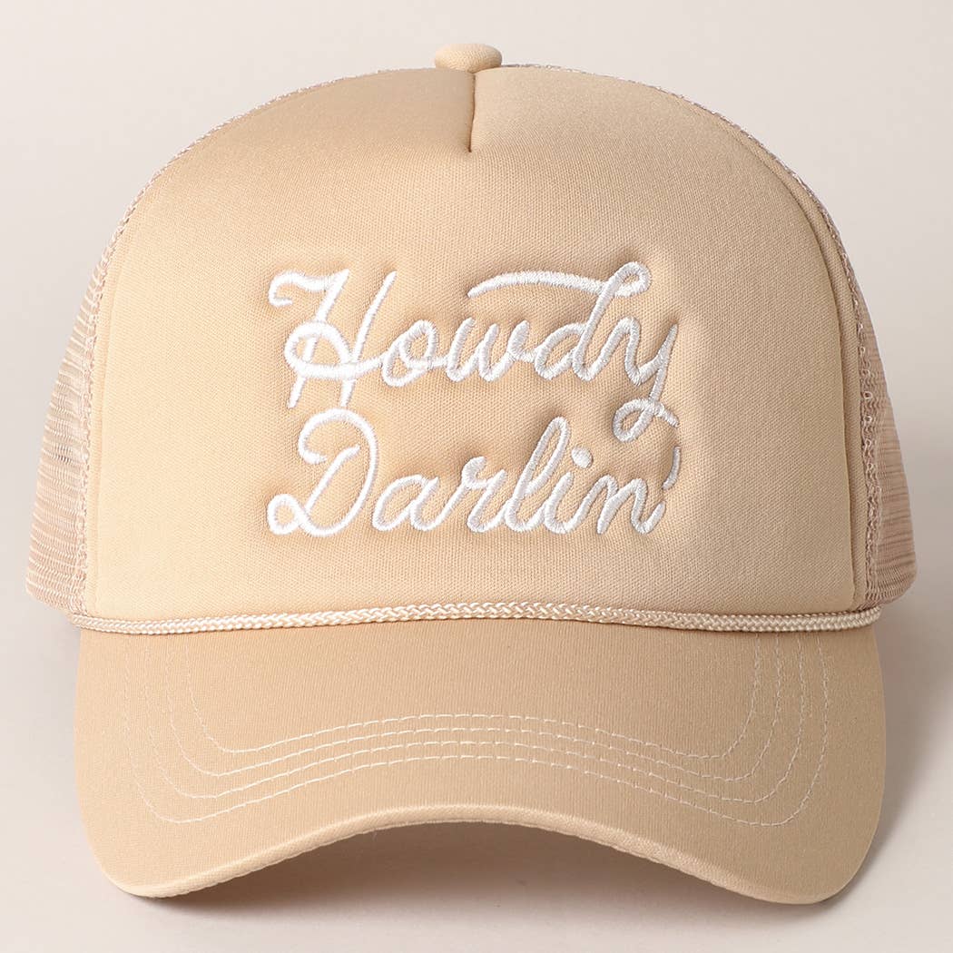 Howdy Darlin&#39; Embroidered Mesh Back Trucker Cap: One Size / BLACK