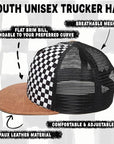 Flat Brim Trucker Hat - Checker/Faux Leather Brim