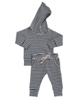 Charcoal Stripe Ribbed Hooded Set