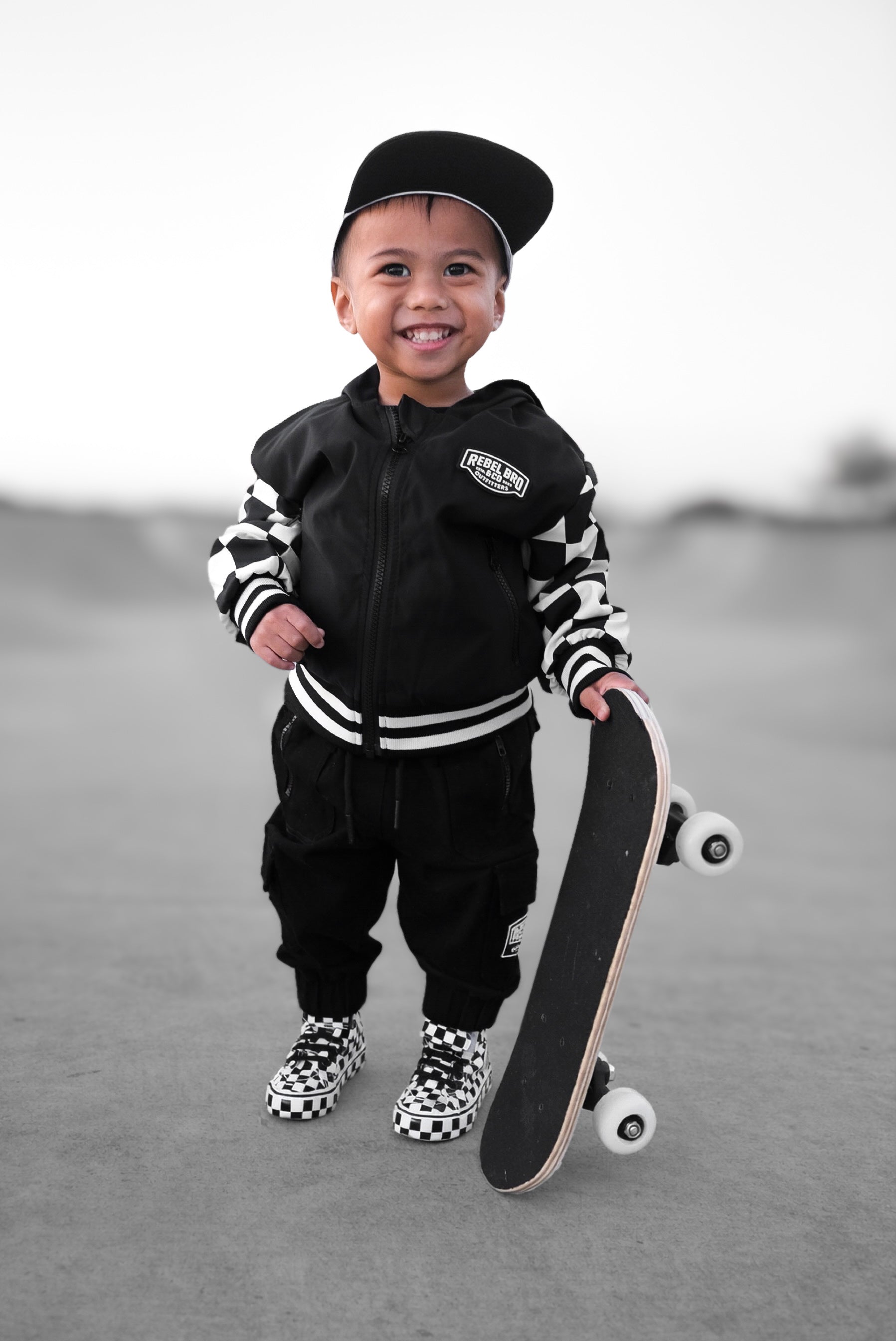 Hydro Letterman Jacket in Black + Cream Checkered