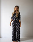 Women's Bamboo Crop Tee Lounge Set | Midnight Skelly