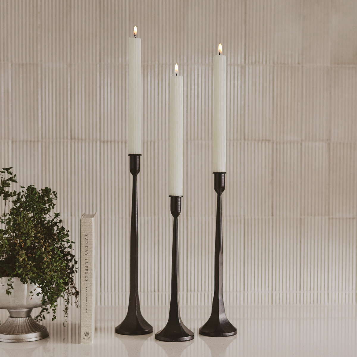 Black Cast Iron Taper Candle Holders, Set of 3 - Home Decor