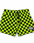 Hybrid Swim Trunks in Neon Electric Lime + Black Checkered || PREORDER