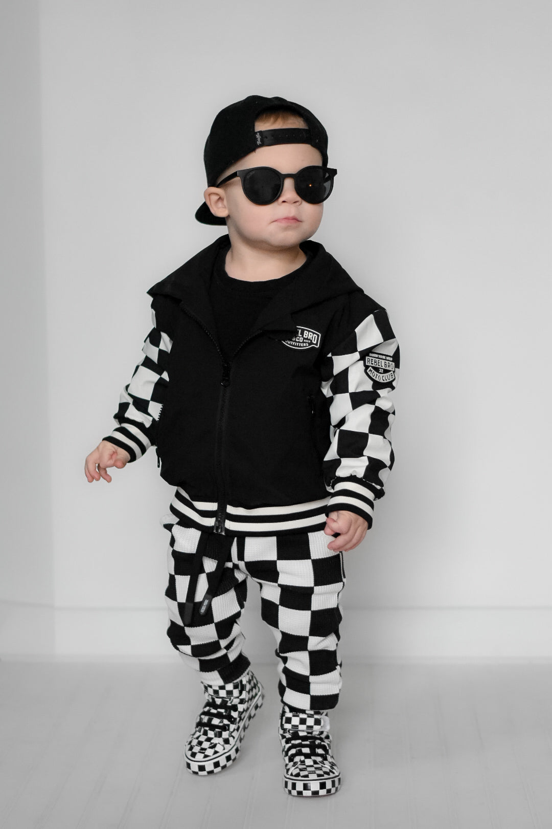 Hydro Letterman Jacket in Black + Cream Checkered