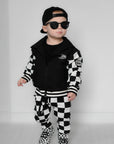Hydro Letterman Jacket in Black + Cream Checkered