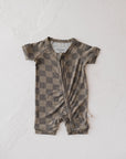 Shortie Bamboo Zip | Faded Brown Checkerboard