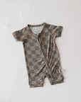 Shortie Bamboo Zip | Faded Brown Checkerboard