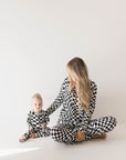 Women's Bamboo Pajama | Black & White Wavy Checkerboard