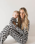 Women's Bamboo Pajama | Black & White Wavy Checkerboard