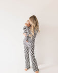 Women's Bamboo Pajama | Black & White Wavy Checkerboard