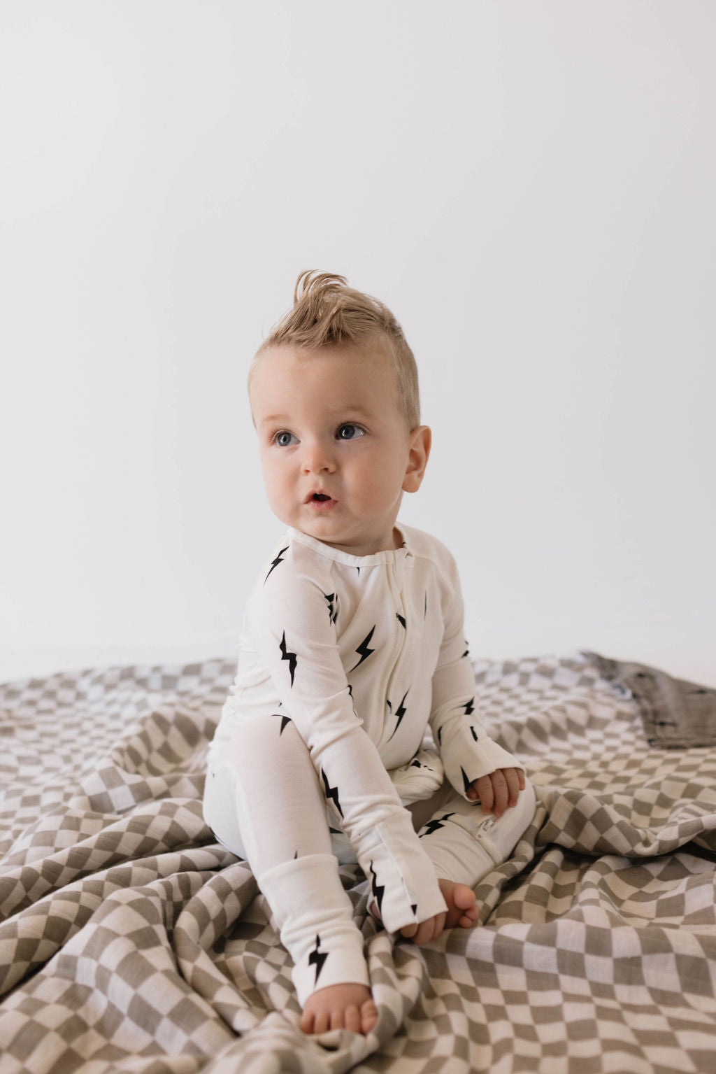 Bamboo Zip Pajamas | White &amp; Black Lightning Bolt