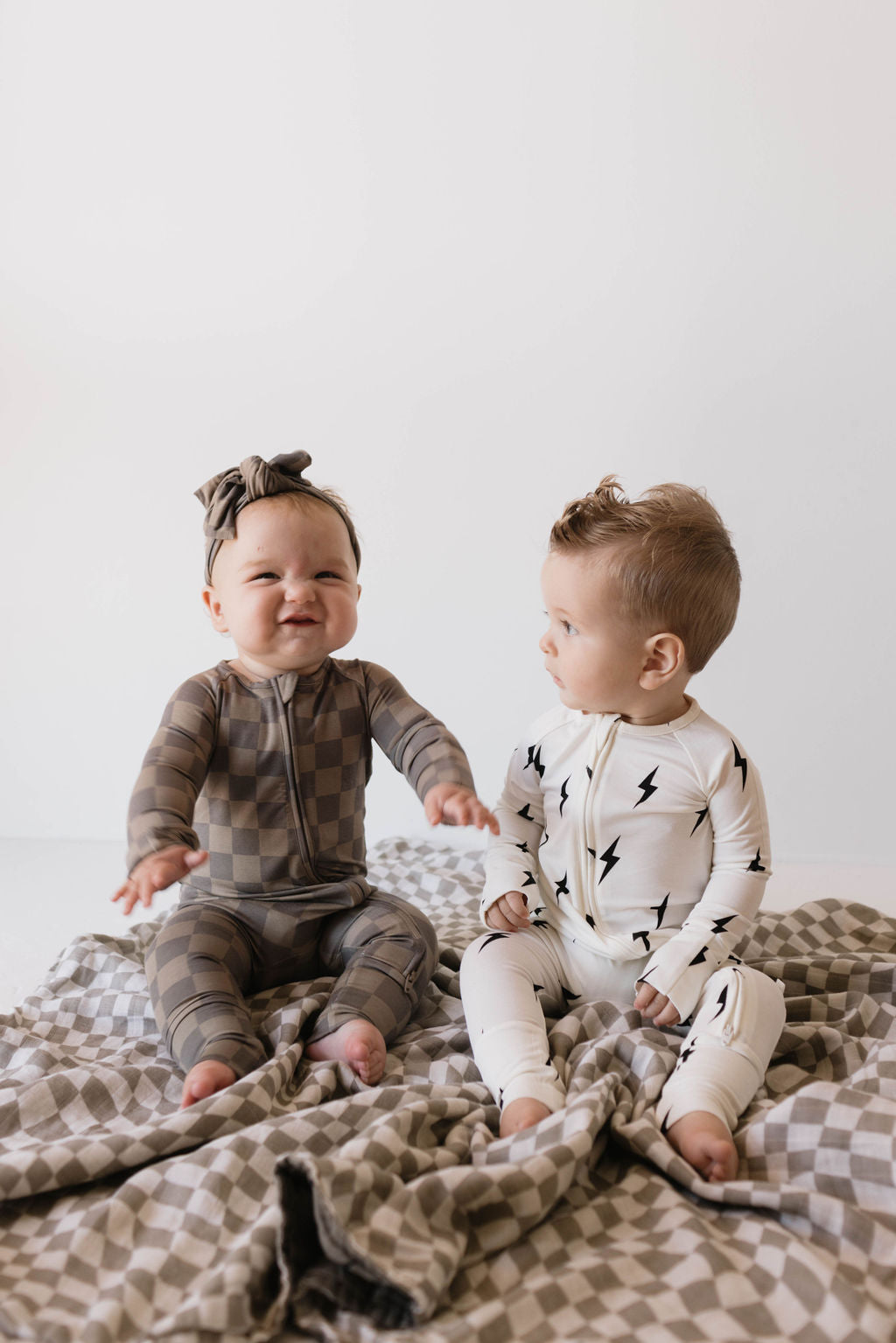 Bamboo Zip Pajamas | White &amp; Black Lightning Bolt