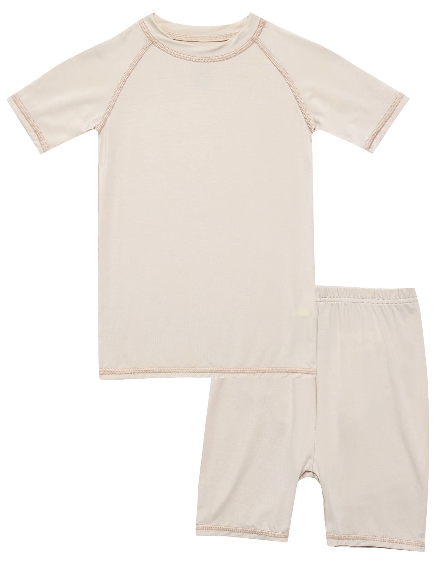 Beige Bamboo Stitch Boys Girls Baby Short Sleeve PJs-C