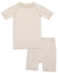 Beige Bamboo Stitch Boys Girls Baby Short Sleeve PJs-C