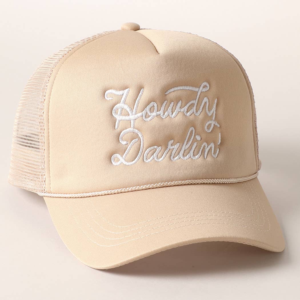 Howdy Darlin&#39; Embroidered Mesh Back Trucker Cap: One Size / BLACK