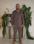 Men's Bamboo Button Up Lounge Set | Holiday Stripe