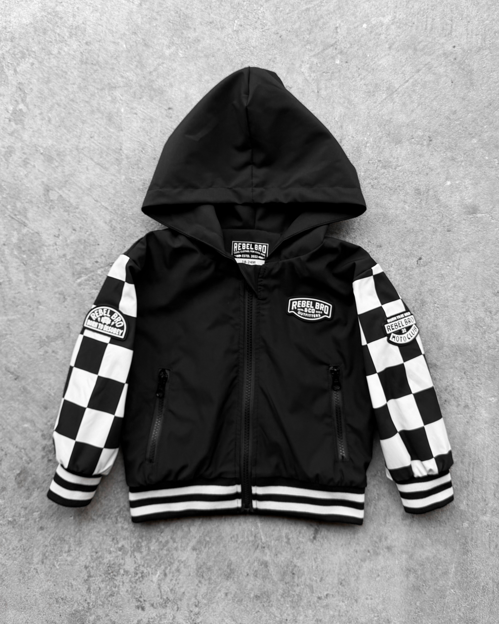 Hydro Letterman Jacket in Black + Cream Checkered