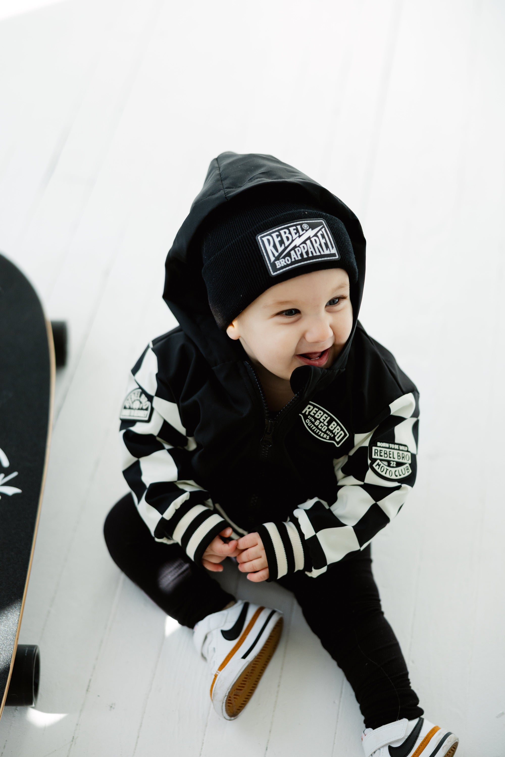 Hydro Letterman Jacket in Black + Cream Checkered