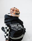 Hydro Letterman Jacket in Black + Cream Checkered