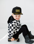 Hooded Flannel in Black + Cream Checkered