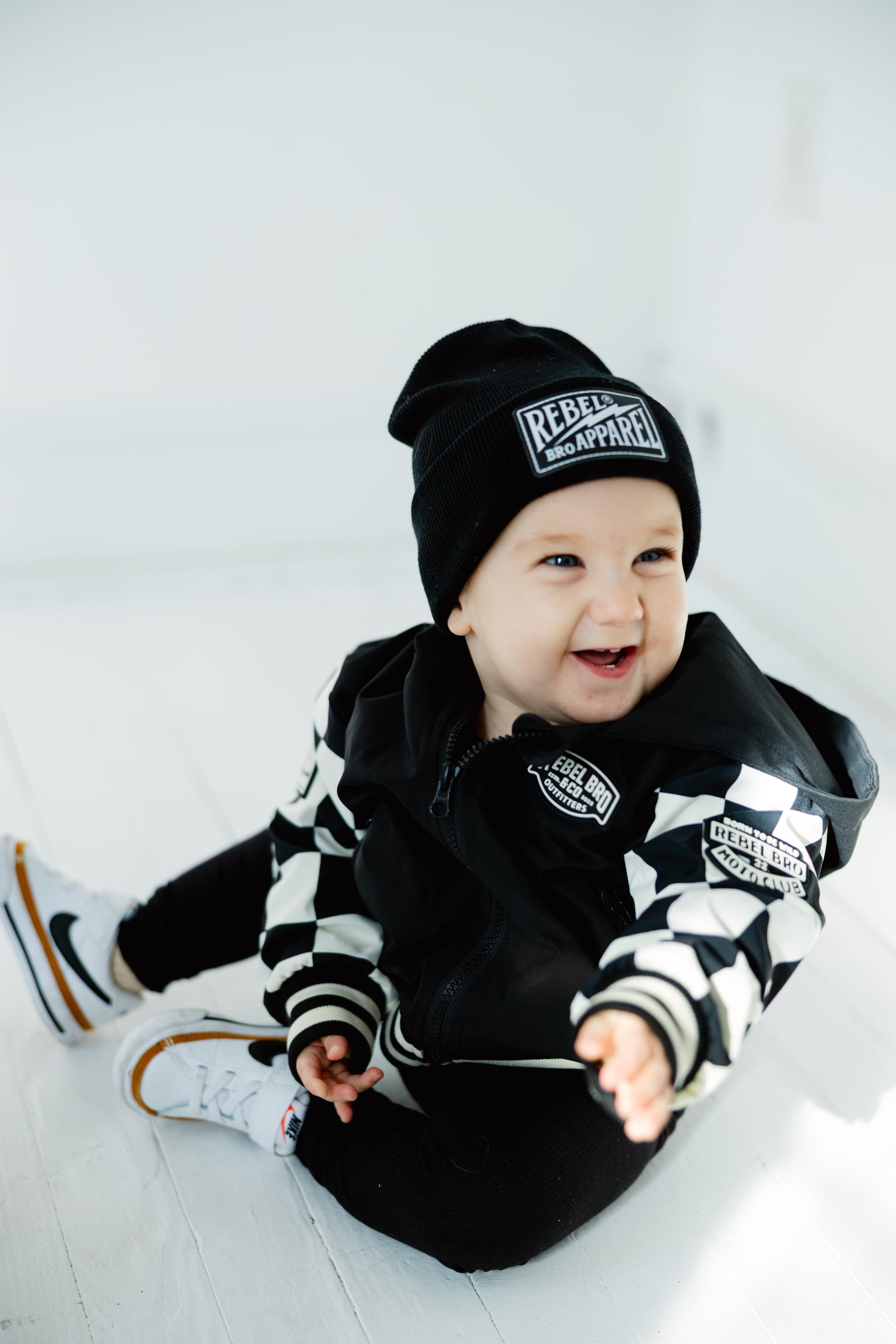 Hydro Letterman Jacket in Black + Cream Checkered