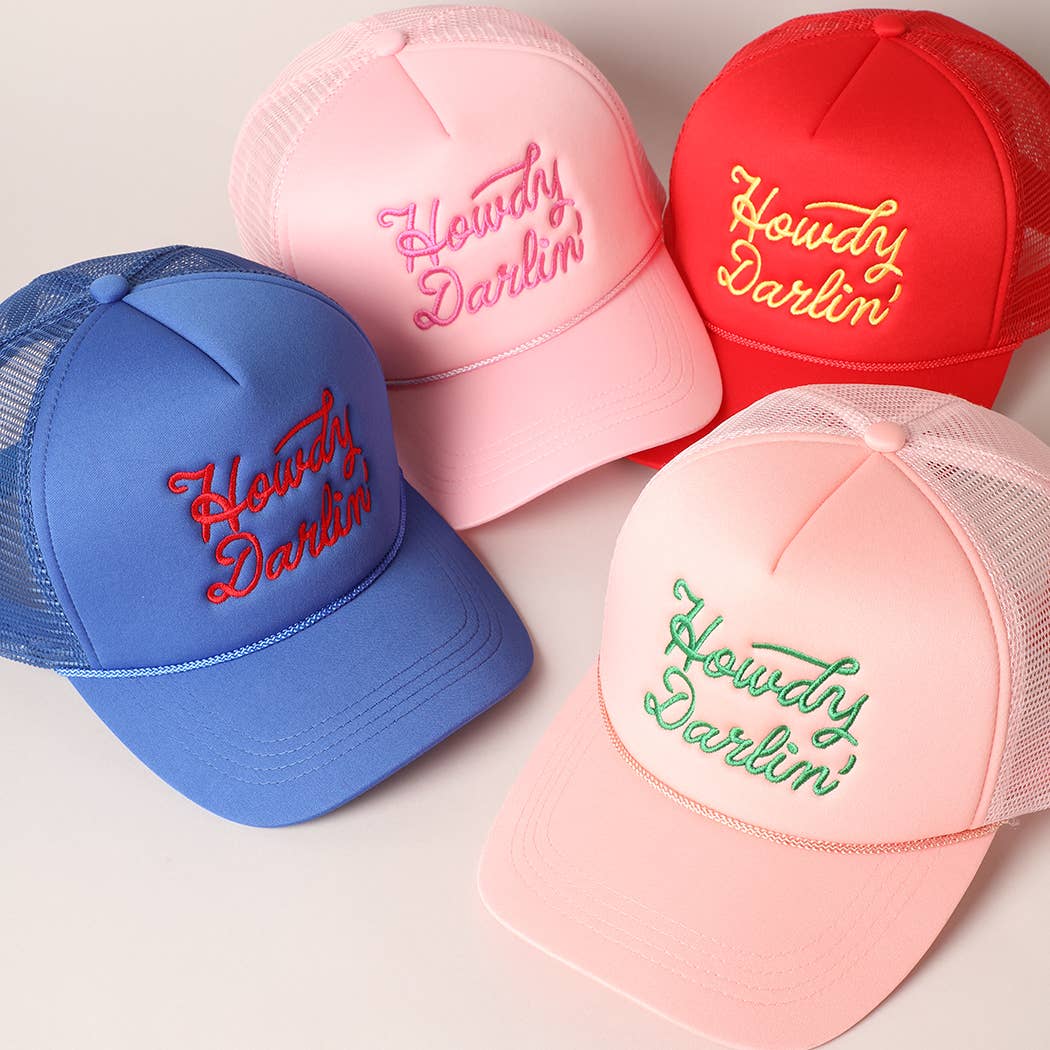 Howdy Darlin&#39; Embroidered Mesh Back Trucker Cap: One Size / BLACK