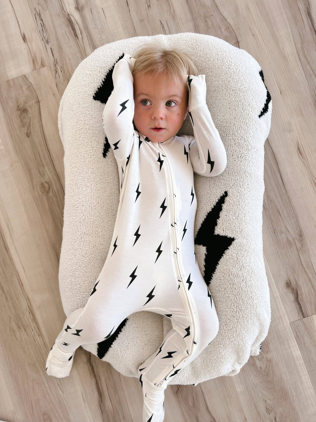 Bamboo Zip Pajamas | White &amp; Black Lightning Bolt