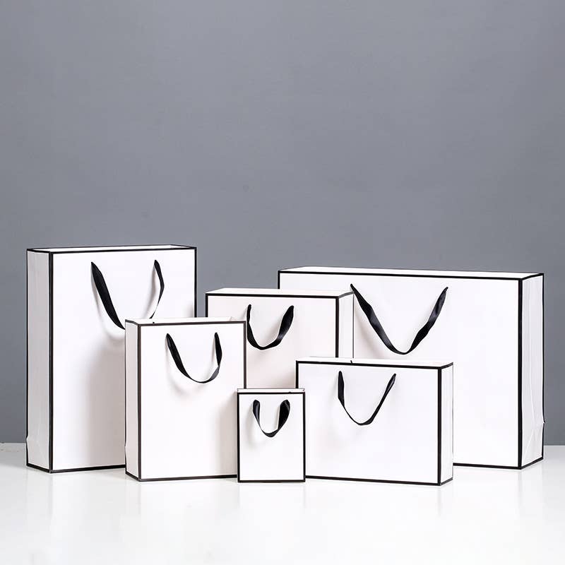 White with Black Border Paper Gift Bag w/ free tissue