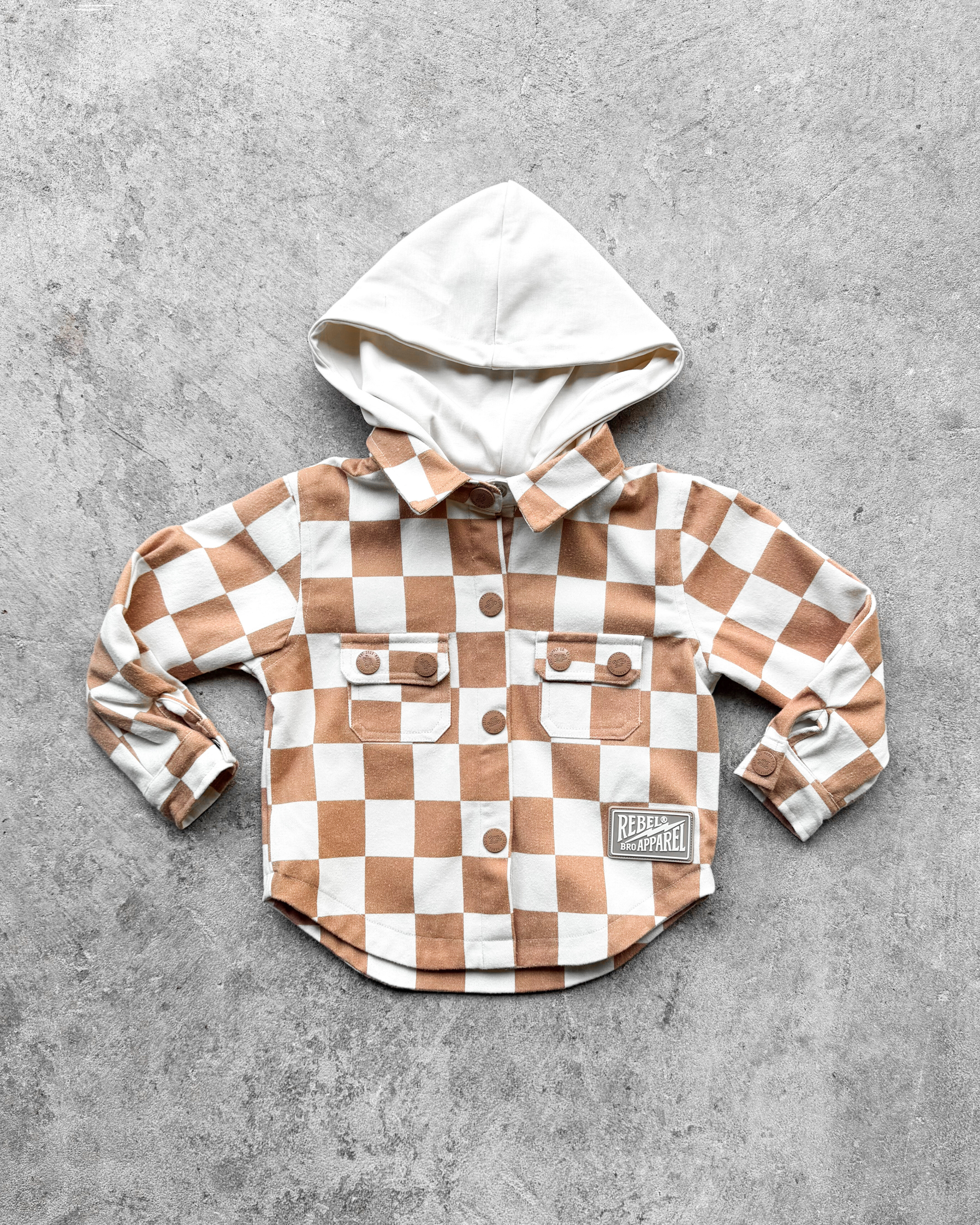 Hooded Flannel in Neutral Checkered