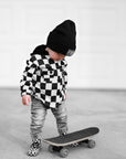 Hooded Flannel in Black + Cream Checkered