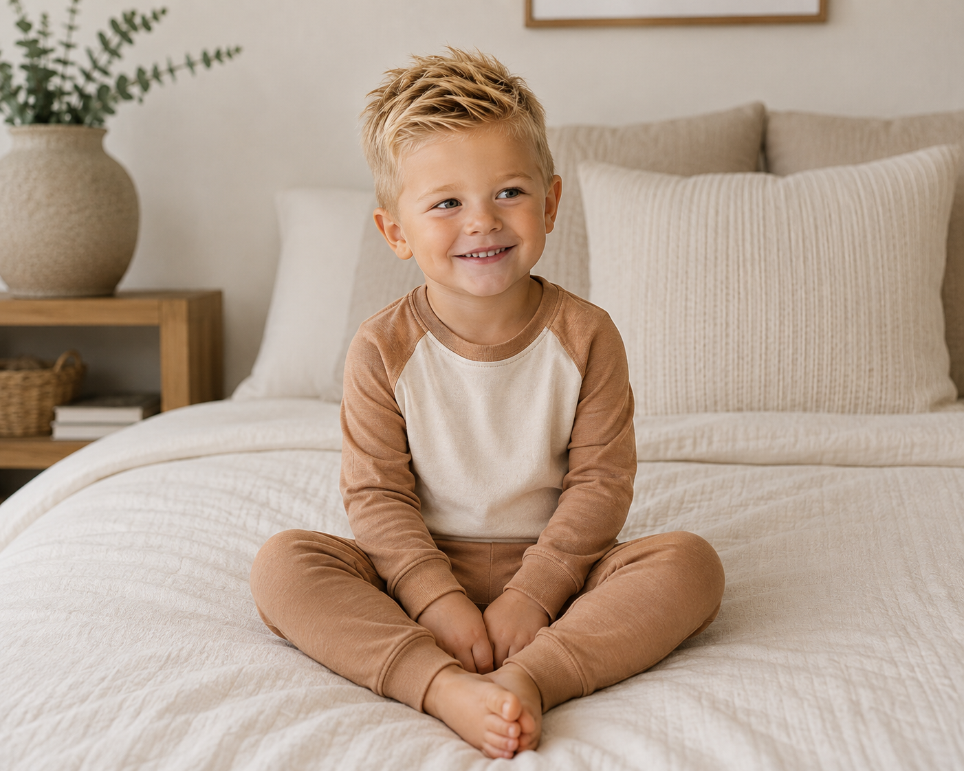 Bamboo Camel + Oatmeal Long Sleeve PJs