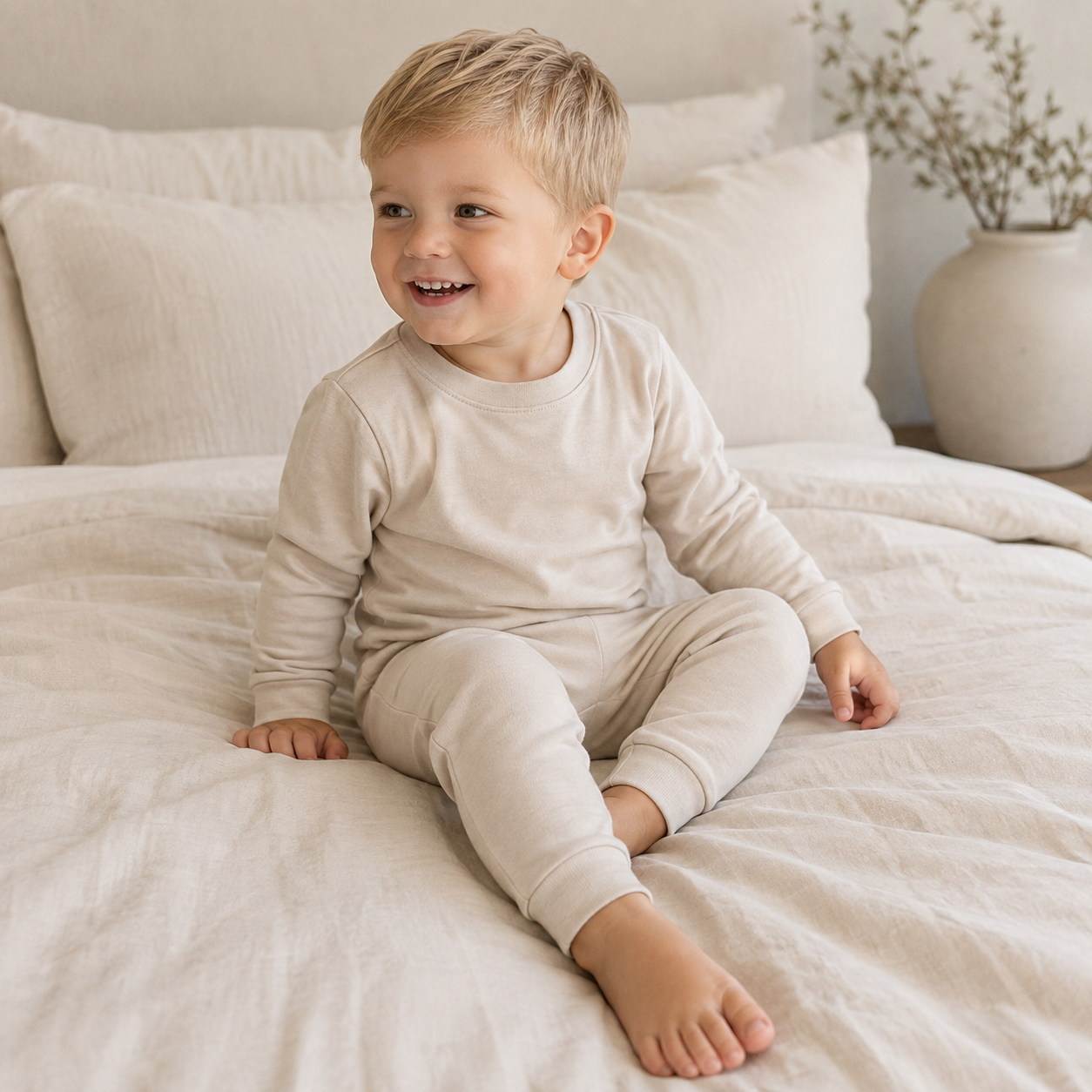 Bamboo Oatmeal Black Long Sleeve PJs