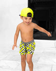Hybrid Swim Trunks in Neon Electric Lime Smileys - PREORDER