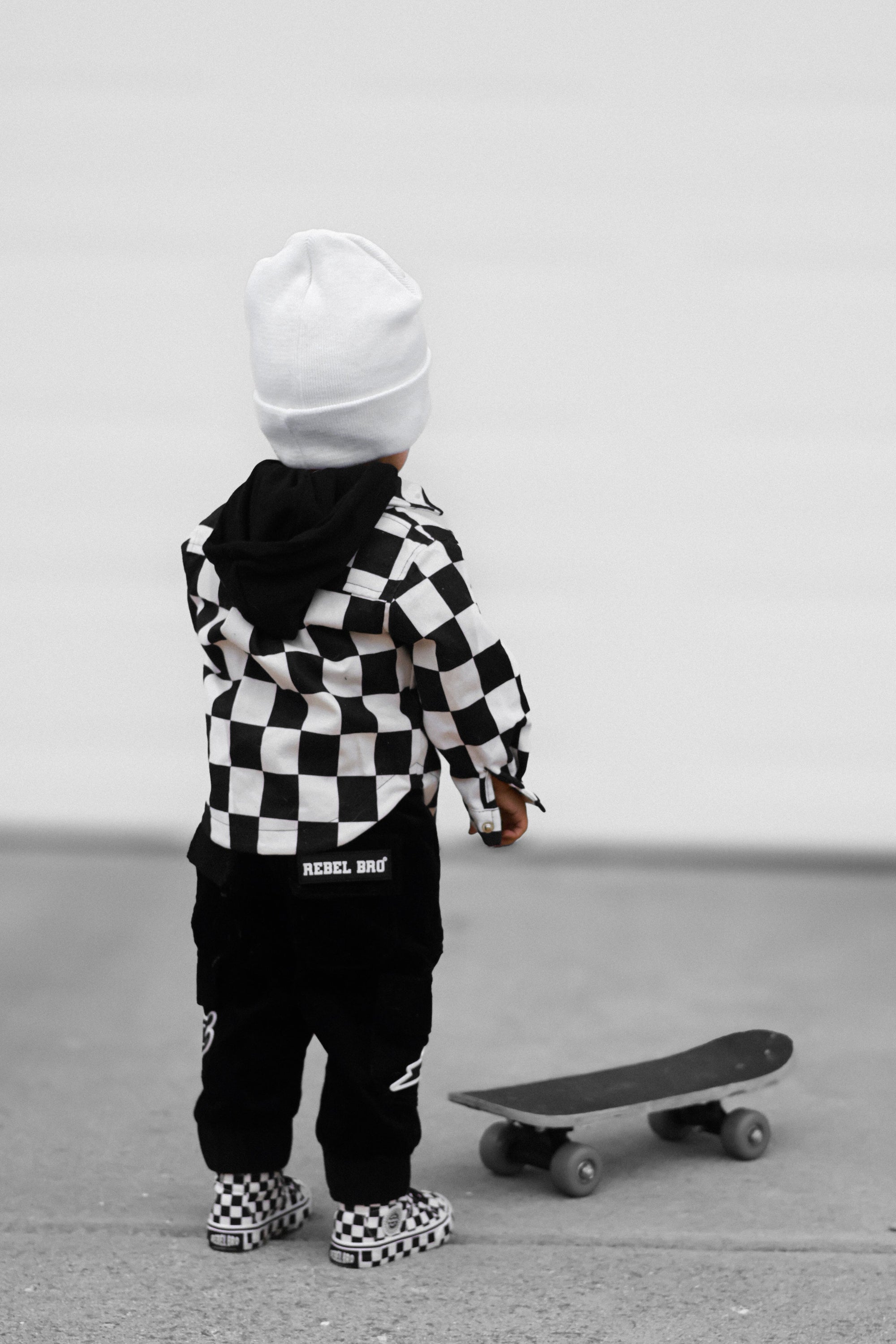 Hooded Flannel in Black + Cream Checkered