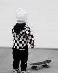 Hooded Flannel in Black + Cream Checkered