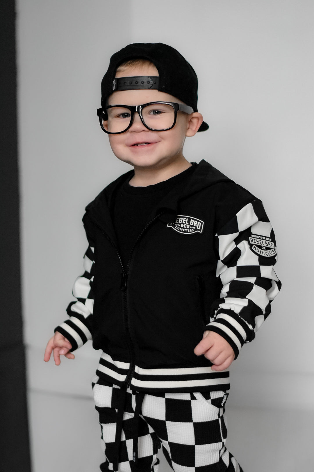 Hydro Letterman Jacket in Black + Cream Checkered