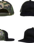 Flat Brim Trucker Hat - Black W/ Camo Mesh
