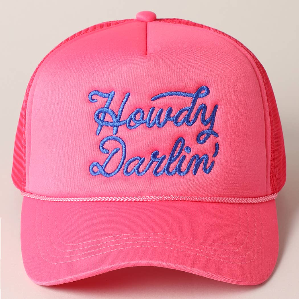 Howdy Darlin&#39; Embroidered Mesh Back Trucker Cap: One Size / BLACK
