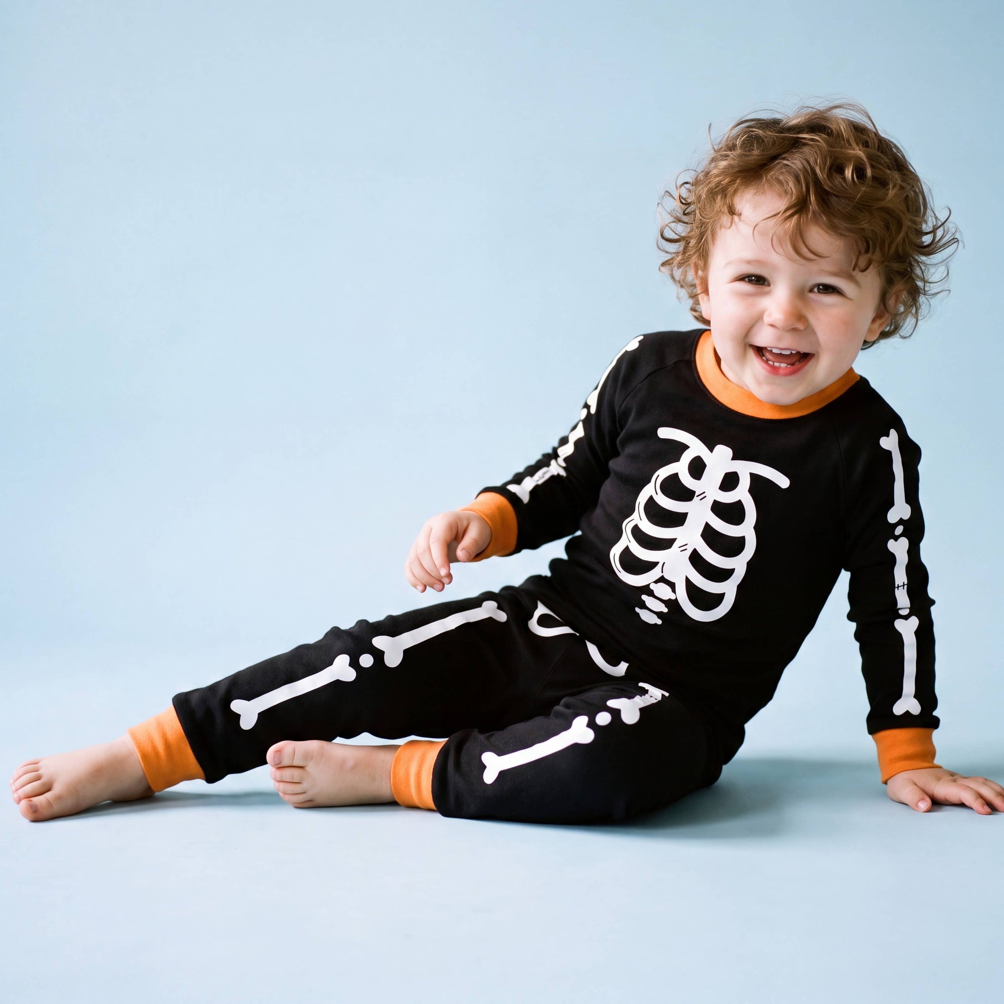 Glow in the Dark Pajama Set Halloween Skeleton Orange