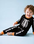Glow in the Dark Pajama Set Halloween Skeleton Orange