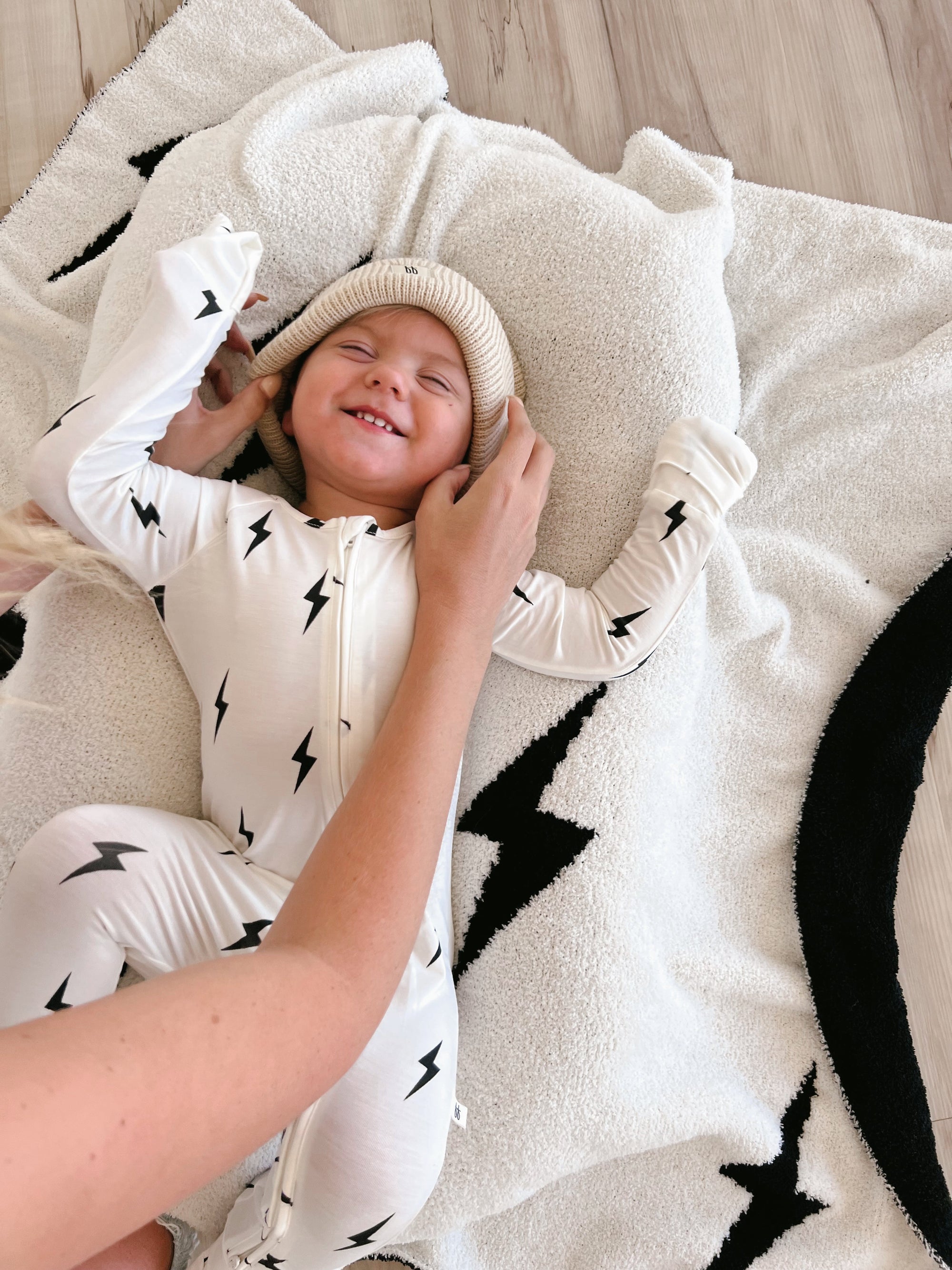 Bamboo Zip Pajamas | White &amp; Black Lightning Bolt