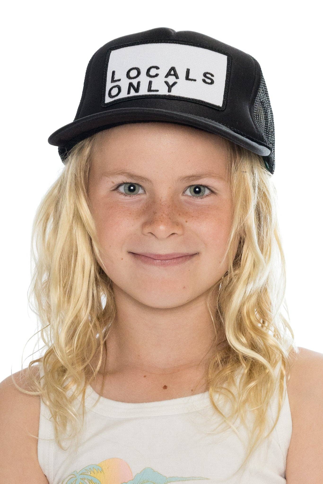 Youth Locals Only Trucker Hat in Black