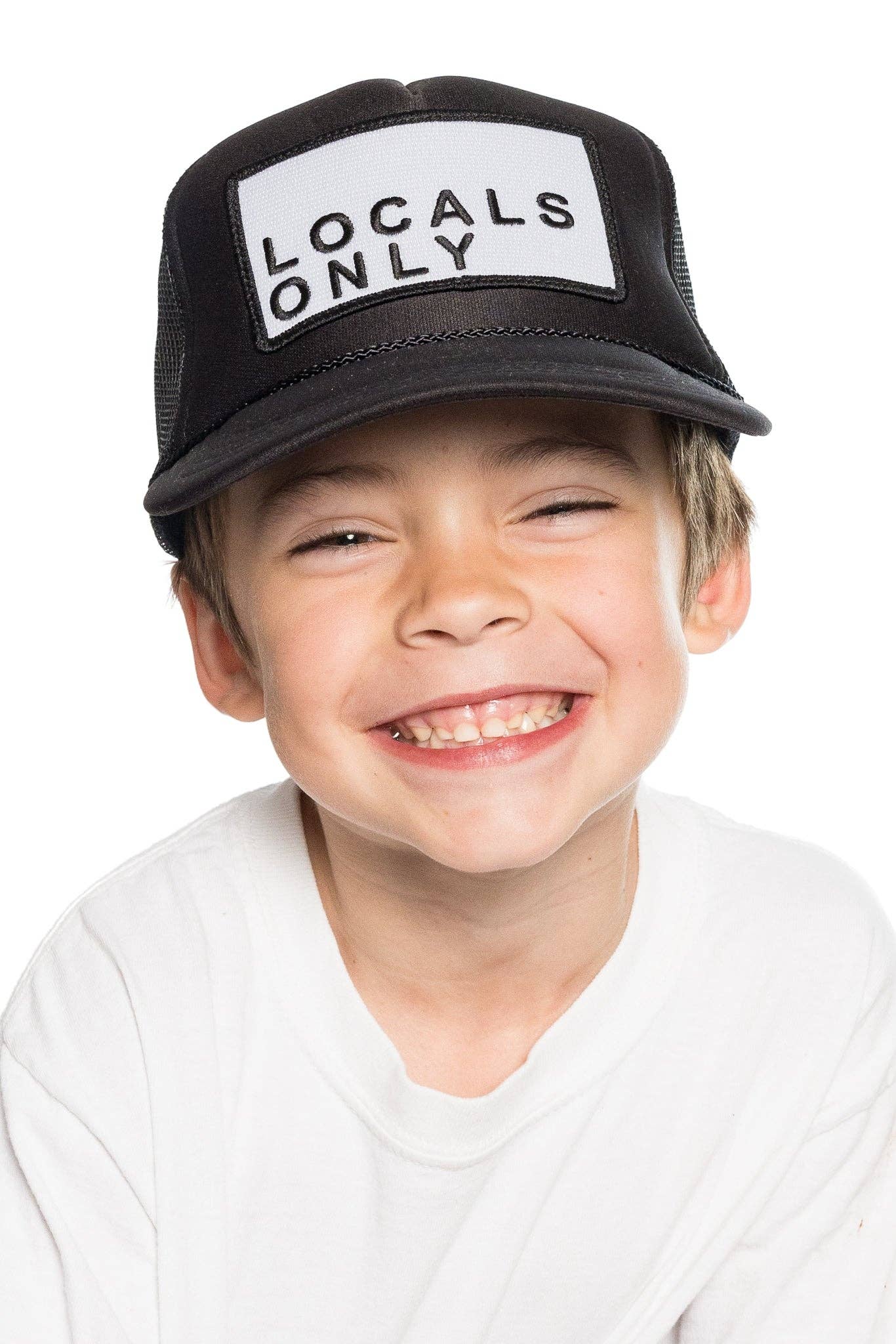 Youth Locals Only Trucker Hat in Black