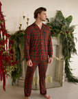 Men's Bamboo Button Up Lounge Set | Christmas Plaid
