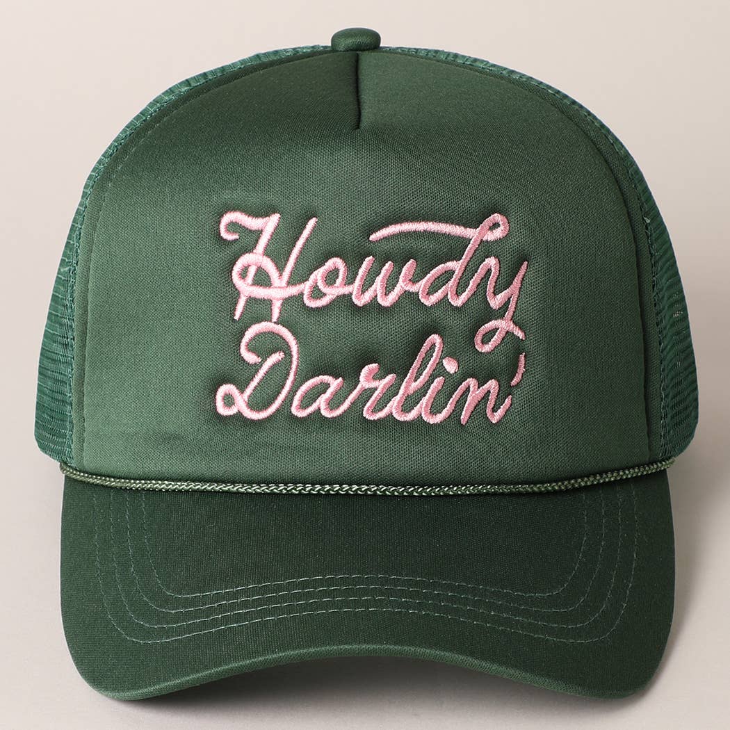 Howdy Darlin&#39; Embroidered Mesh Back Trucker Cap: One Size / BLACK