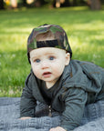 Flat Brim Trucker Hat - Black W/ Camo Mesh